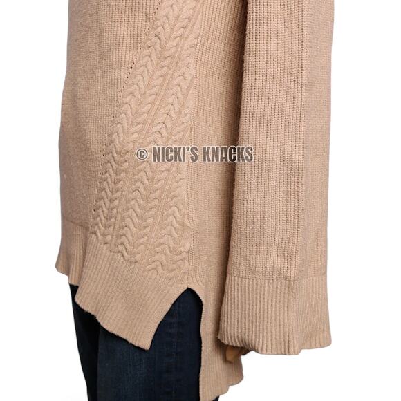 Cyrus Oatmeal Ribbed Knit Sweater Flared Sleeve Oversized Tunic Top Size S - Picture 4 of 9